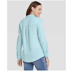 267 Women's Light Blue Linen-Blend Maternity Popover Shirt – The Nines by HATCH